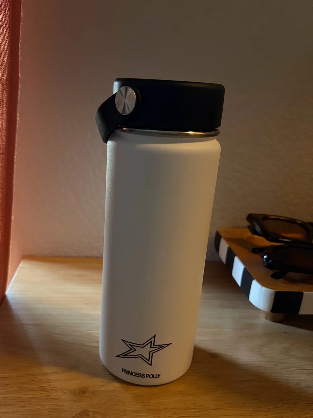 Princess Polly White Water Bottle with Black Lid